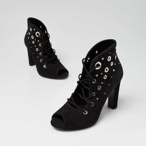 Hermes Black Suede Goatskin Parade Lace Up Ankle Boots Size 6/36.5 - Picture 1 of 5